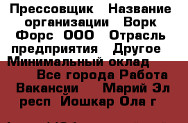 Прессовщик › Название организации ­ Ворк Форс, ООО › Отрасль предприятия ­ Другое › Минимальный оклад ­ 27 000 - Все города Работа » Вакансии   . Марий Эл респ.,Йошкар-Ола г.